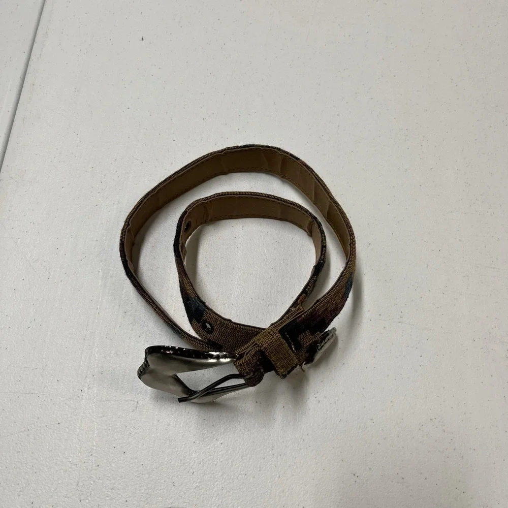 Vintage Express Belt Brown Woven Southwestern Stitched Gunmetal Buckle Tip Large
